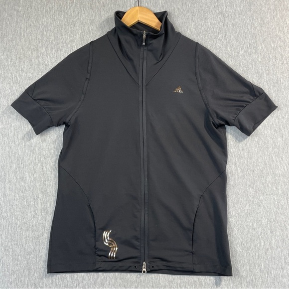 adidas Tops - Adidas Golf Shirt Jacket Women’s Large Black Clima365 Gold Logo